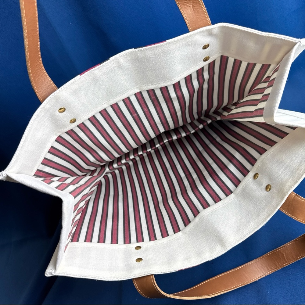 Harrods White Tote with Pink and Black Stripes - Picture 3 of 5